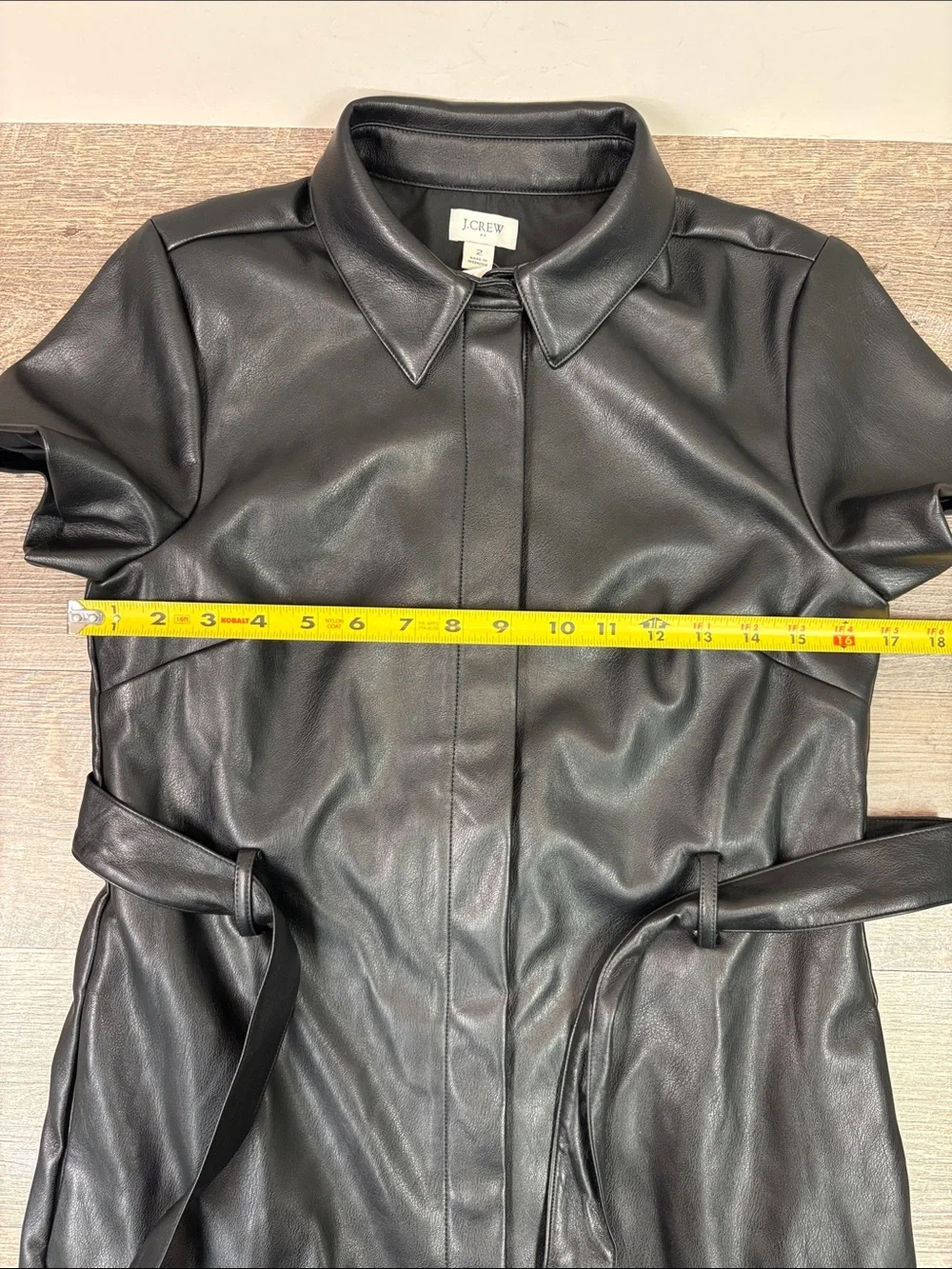 J. Crew Faux Leather Shirt Dress Black Belted Midi Dress Size 2 NWT